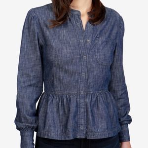 Women's Blue Chambray Button-Front Peplum Top